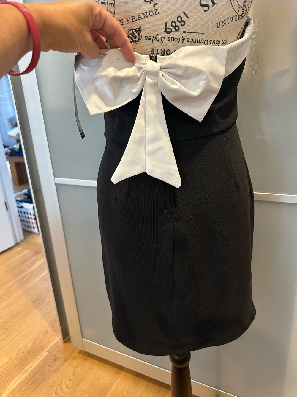 Black dress with White Bow Waist Detail